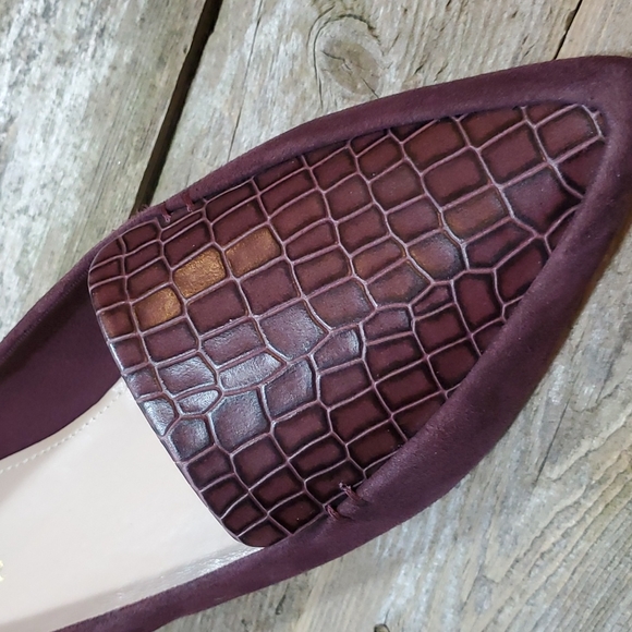 Essex Lane El-Alenor 10M Deep Wine Suede & Croc print loafer flats #3026 - Picture 5 of 9